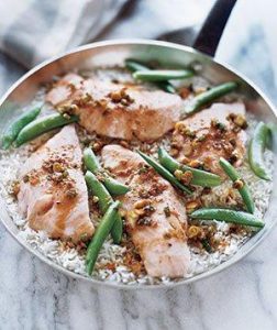 One-Pot Salmon with Snap Peas and Rice