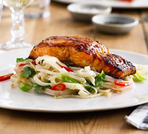 Grilled Miso Salmon with Rice Noodles